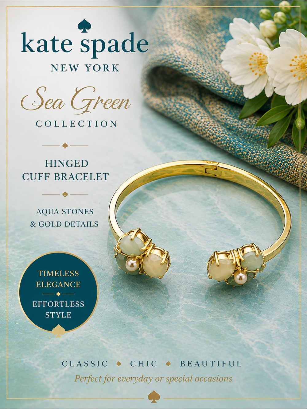 kate spade Ses Stone Cuff Bracelet‎ Sea Green Multi Stone.